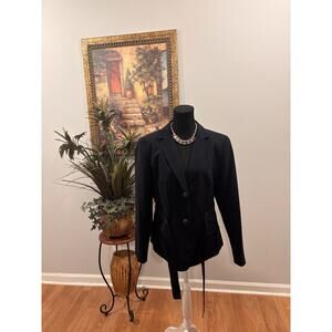 Emily Women Jacket 12 Mob Wife 2 Buttons Front Black Belted Office Siren Lined